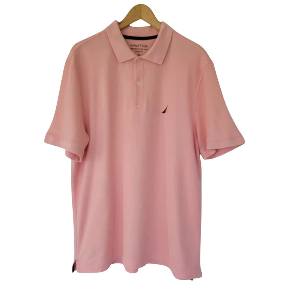 Nautica Short Sleeve Polo Shirt Pink Men Size XL Cotton Classic Fit Casual Top